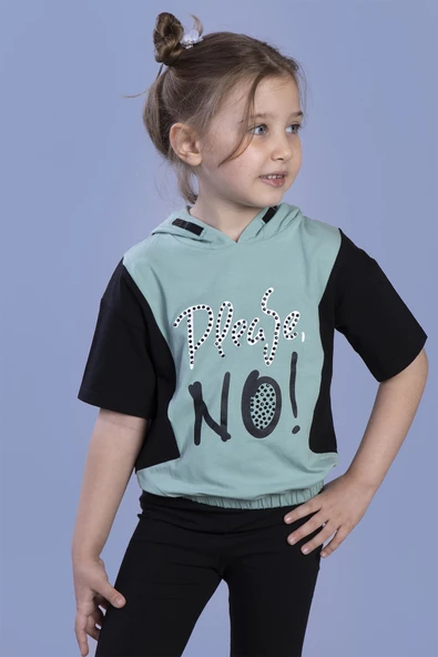 Toontoy Kız Çocuk Kapüşonlu Garni Detaylı Baskılı Tişört - Resim 8