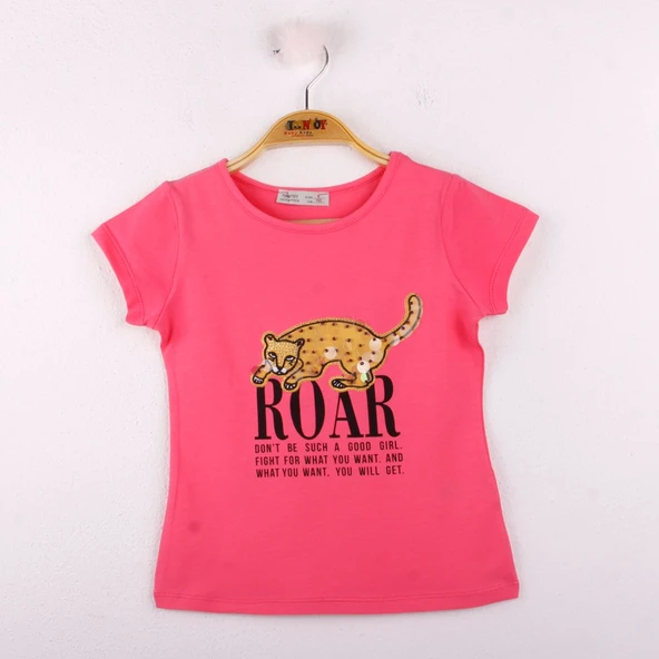 Toontoy Kız Çocuk Leopar Baskılı Pullu Tişört - 3