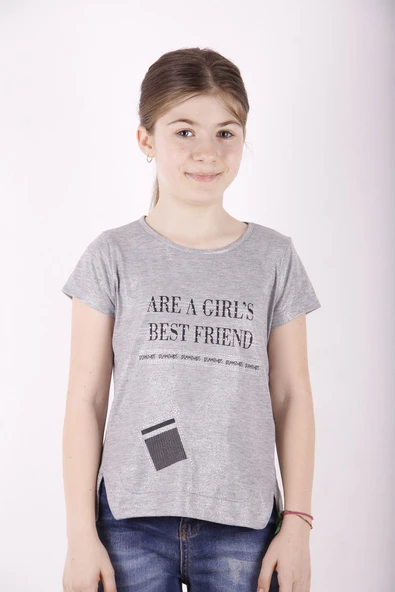 Toontoy Kız Çocuk Best Friend Baskılı Taş Detaylı Tişört - 7