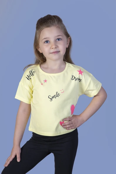 Toontoy Kız Çocuk Crop Model Neon Baskılı Tişört - 11