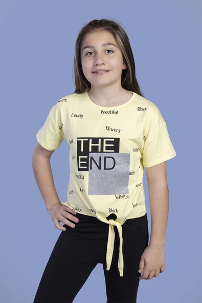 Toontoy Kız Çocuk Komple Baskılı Bağlama Detaylı Tişört - 5