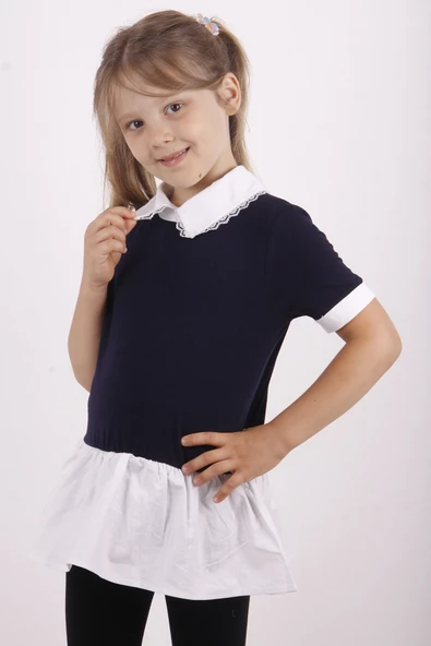 Toontoy Kız Çocuk Gömlek Yaka Dantel Detaylı Tişört - 4