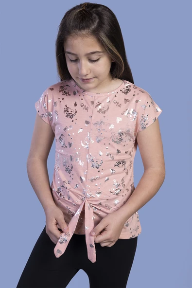 Toontoy Kız Çocuk Varak Baskılı Tişört - 5