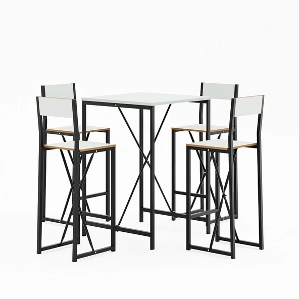 Eportatif 4 Kişilik Bar Masa Sandalye Seti Mutfak Yemek Masası Takımı Beyaz 1576 - 4