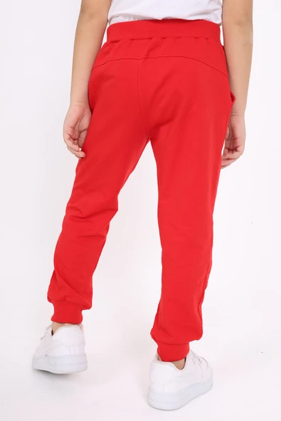 Kız Çocuk Baskılı Beli Paçası Ribanalı Cepli Basic Jogger Eşofman Altı 2 İplik - Resim 9