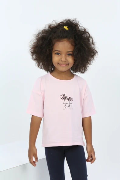 Toontoy Kız Çocuk Panama Beach Baskılı Tişört - 3