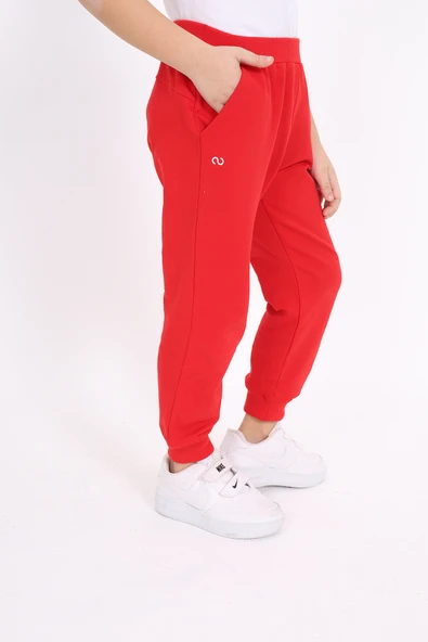 Kız Çocuk Baskılı Beli Paçası Ribanalı Cepli Basic Jogger Eşofman Altı 2 İplik - Resim 8