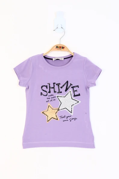 Kız Çocuk Baskılı Bisiklet Yaka Kısa Kollu Tişört - Resim 8