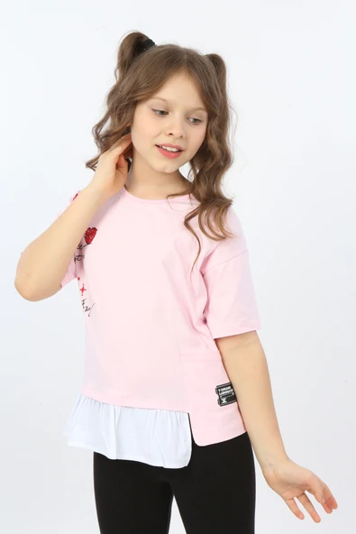 Toontoy Kız Çocuk Cool And Fancy Yazılı Kalp Baskılı Tişört - 3