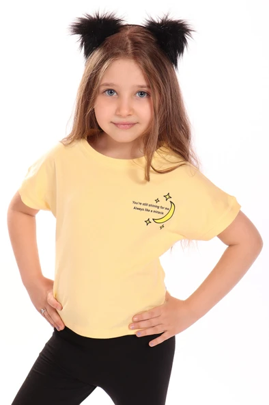 Toontoy Kız Çocuk Ay Yıldız Baskılı Tişört - 7