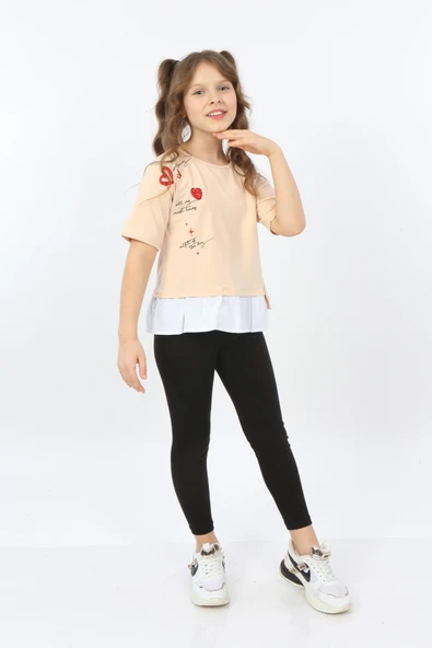 Toontoy Kız Çocuk Cool And Fancy Yazılı Kalp Baskılı Tişört - 7