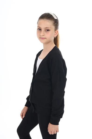 Toontoy Kız Çocuk V Yaka Düğmeli Düşük Omuz Örme Okul Hırkası - 2 İplik - 7