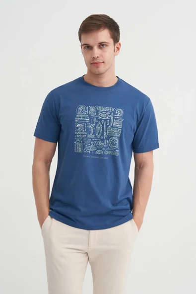 Cazador Bisiklet Yaka Regular Fit Pamuklu Baskılı Tişört - Resim 2