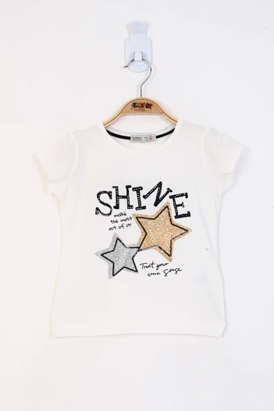 Kız Çocuk Baskılı Bisiklet Yaka Kısa Kollu Tişört - Resim 5