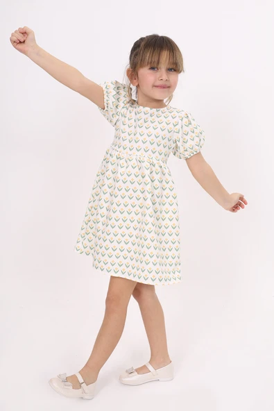 Toontoy Kız Çocuk Lale Desenli Elbise - 2