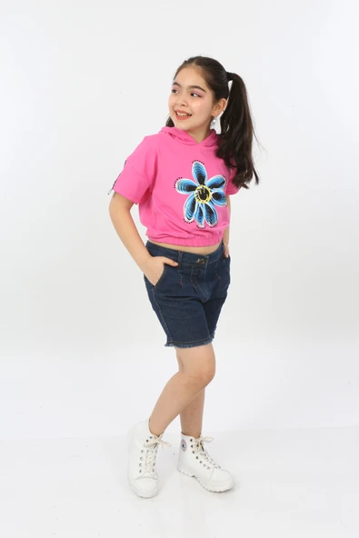 Toontoy Kız Çocuk Önü Çiçek Baskılı Tişört