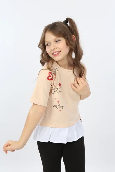 Toontoy Kız Çocuk Cool And Fancy Yazılı Kalp Baskılı Tişört - 9