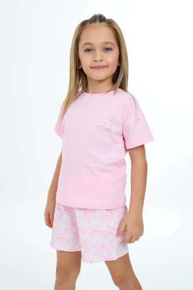 Toontoy Kız Çocuk Garni ve Üst Çiçek Baskılı Şortlu Takım - 11