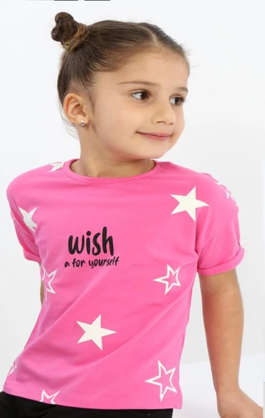 Toontoy Kız Çocuk Wish A For Yourself Yıldız Baskılı Tişört - 3