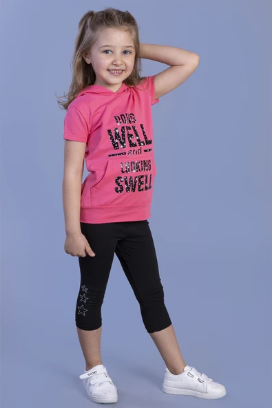 Toontoy Kız Çocuk Parlak Baskılı Kapüşonlu Kaprili Takım - 7