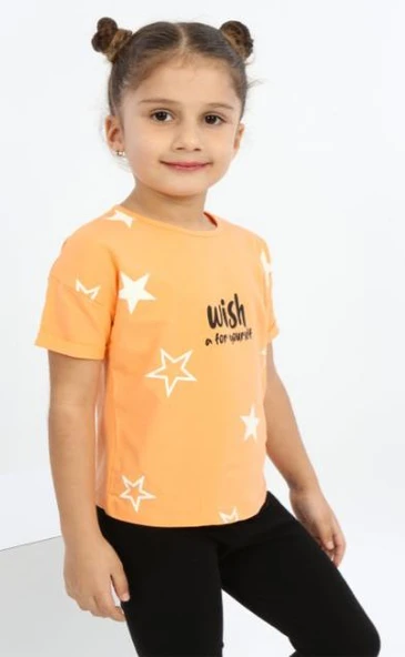Toontoy Kız Çocuk Wish A For Yourself Yıldız Baskılı Tişört - 5