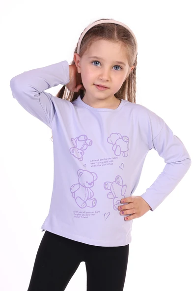 Toontoy Kız Çocuk 4lü Ayıcık Baskılı Tişört