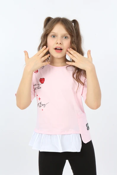 Toontoy Kız Çocuk Cool And Fancy Yazılı Kalp Baskılı Tişört - 5