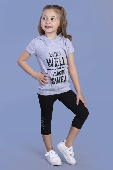 Toontoy Kız Çocuk Parlak Baskılı Kapüşonlu Kaprili Takım - 6