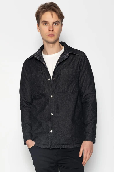 Erkek Regular Fit Çift Taraflı Kapitoneli Baharlık Kot Ceket Mont - 2