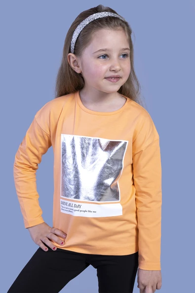 Toontoy Kız Çocuk Varak Baskılı Tişört ürün görseli 1