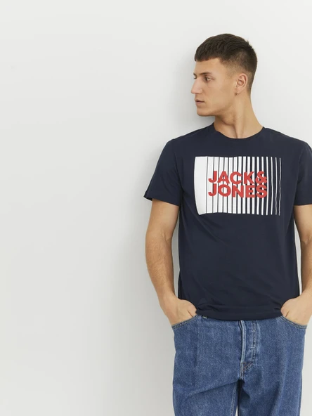 JACK JONES Yazı Detaylı Bisiklet Yaka Erkek Tişört 12233999 - 7