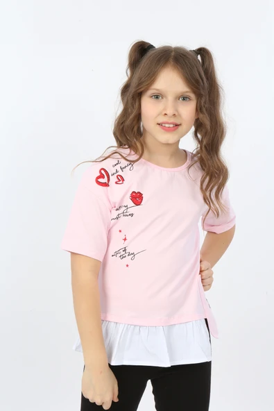 Toontoy Kız Çocuk Cool And Fancy Yazılı Kalp Baskılı Tişört - 4