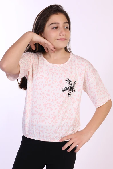 Toontoy Kız Çocuk Yazılı Çiçek Baskılı Tişört - 2
