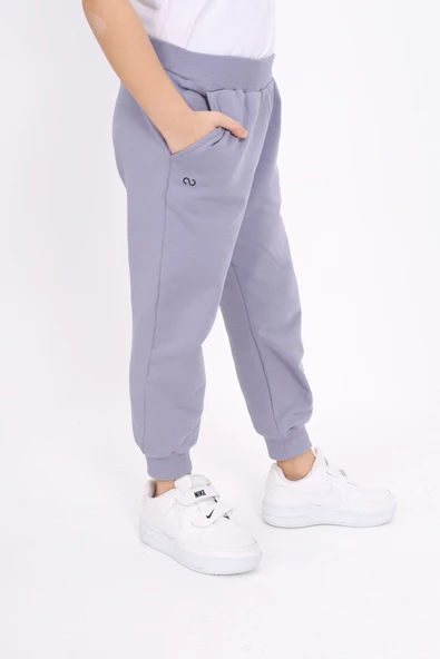 Kız Çocuk Baskılı Beli Paçası Ribanalı Cepli Basic Jogger Eşofman Altı 2 İplik - Resim 5
