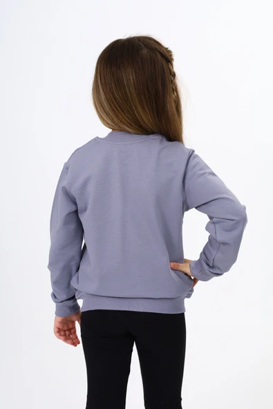 Toontoy Kız Çocuk Kolej Yaka Fermuarlı Cepli Yarım Düşük Omuz Nakış Baskılı Örme Hırka - 2 İplik - 10