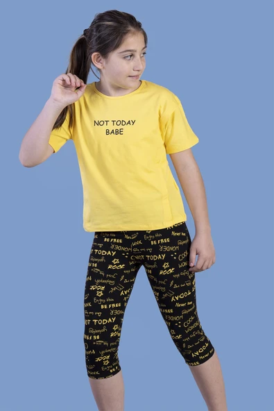 Toontoy Kız Çocuk Kesik Detaylı Baskılı Taytlı Takım - 6
