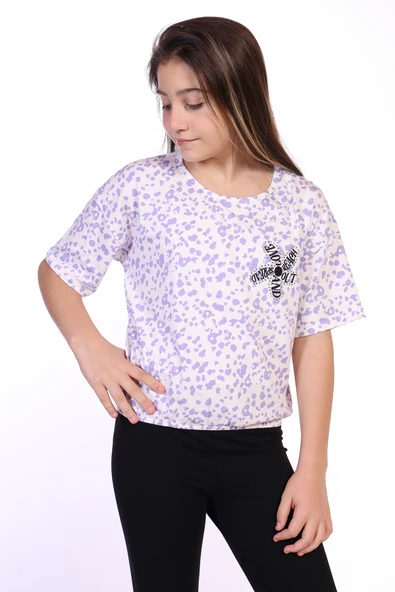 Toontoy Kız Çocuk Yazılı Çiçek Baskılı Tişört - 5