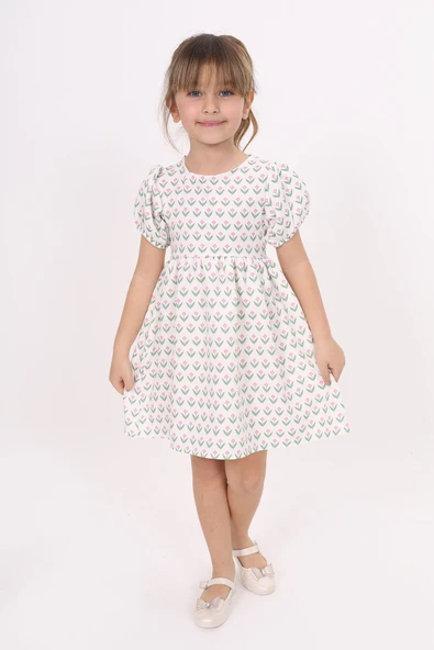 Toontoy Kız Çocuk Lale Desenli Elbise - 6