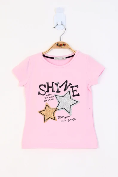 Kız Çocuk Baskılı Bisiklet Yaka Kısa Kollu Tişört - Resim 6