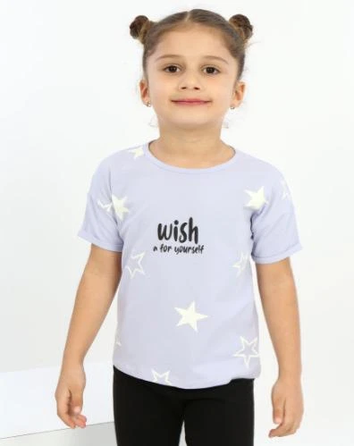 Toontoy Kız Çocuk Wish A For Yourself Yıldız Baskılı Tişört
