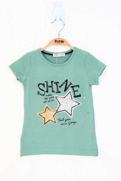 Kız Çocuk Baskılı Bisiklet Yaka Kısa Kollu Tişört ürün görseli 1