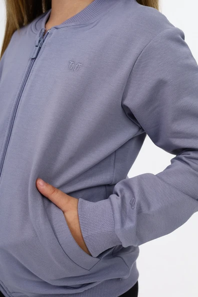 Toontoy Kız Çocuk Kolej Yaka Fermuarlı Cepli Yarım Düşük Omuz Nakış Baskılı Örme Hırka - 2 İplik - 11