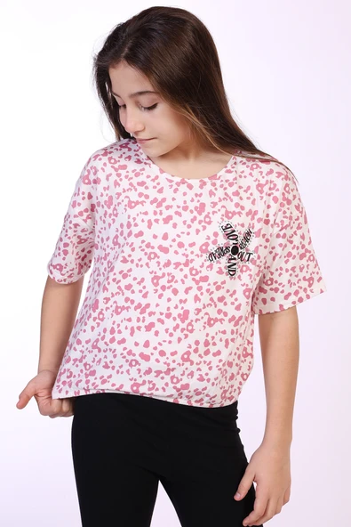 Toontoy Kız Çocuk Yazılı Çiçek Baskılı Tişört - 4
