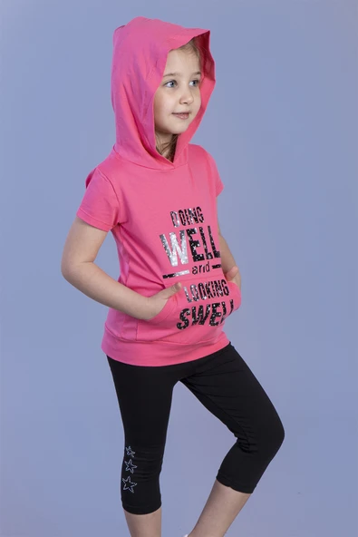Toontoy Kız Çocuk Parlak Baskılı Kapüşonlu Kaprili Takım - 5