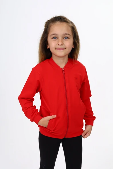 Toontoy Kız Çocuk Kolej Yaka Fermuarlı Cepli Yarım Düşük Omuz Nakış Baskılı Örme Hırka - 2 İplik - 2