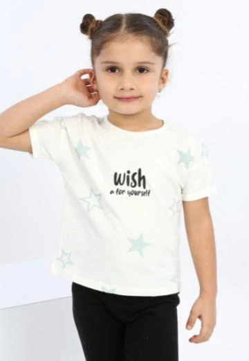 Toontoy Kız Çocuk Wish A For Yourself Yıldız Baskılı Tişört - 4