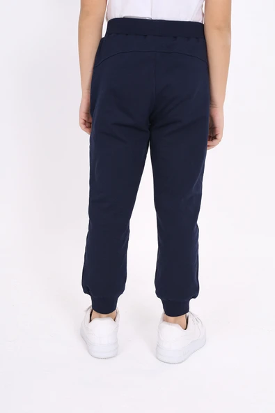 Kız Çocuk Baskılı Beli Paçası Ribanalı Cepli Basic Jogger Eşofman Altı 2 İplik - Resim 3