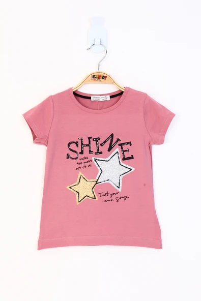 Kız Çocuk Baskılı Bisiklet Yaka Kısa Kollu Tişört - Resim 7