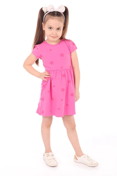 Toontoy Kız Çocuk Komple Kabartma Baskılı Elbise - 12