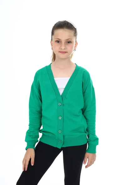 Toontoy Kız Çocuk V Yaka Düğmeli Düşük Omuz Örme Okul Hırkası - 2 İplik - 10